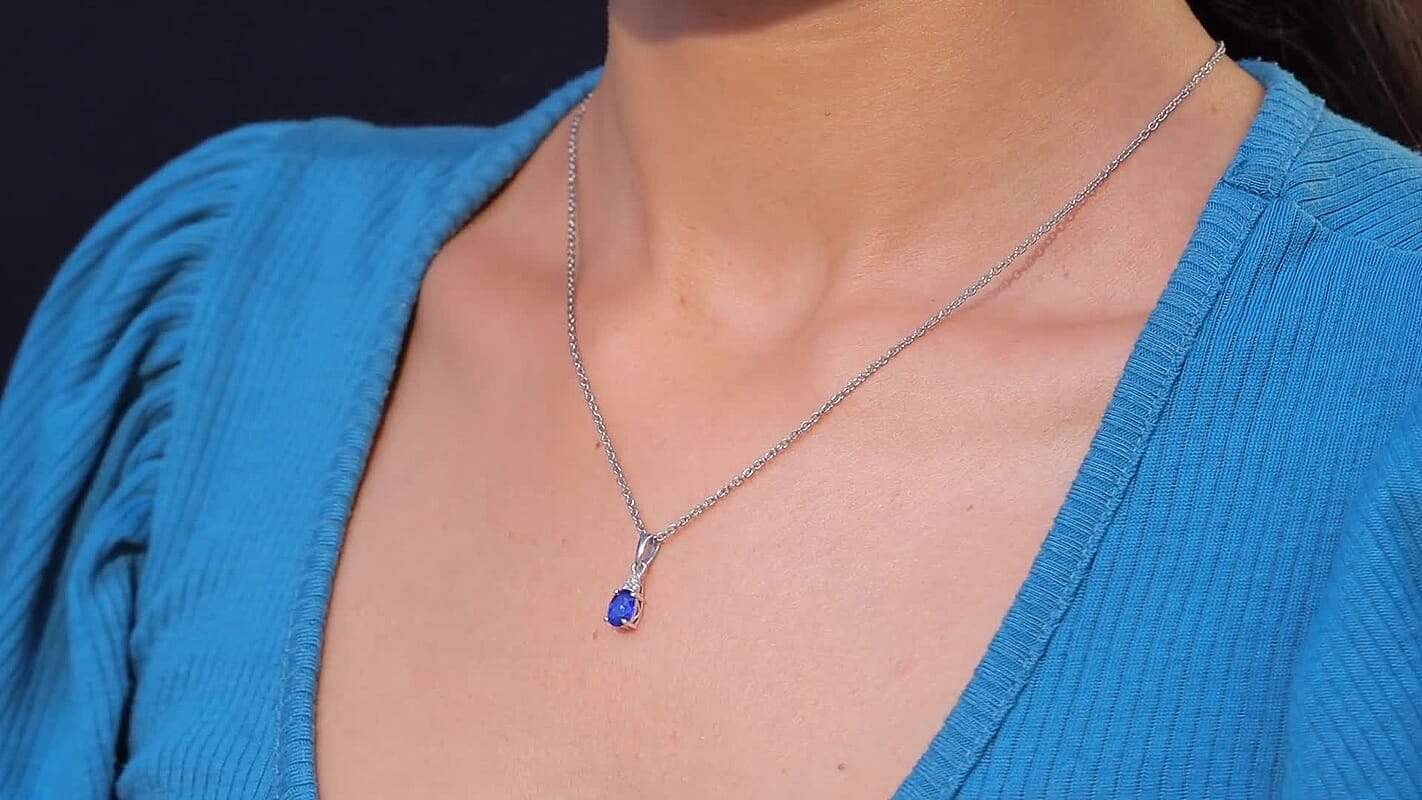D'Joy Premium Tanzanian Blue Spinel (DF) and White Zircon 1.00 ctw Pendant Necklace in Rhodium Over Sterling Silver 20 Inches