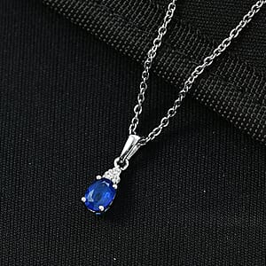 D'Joy Premium Tanzanian Blue Spinel (DF) and White Zircon 1.00 ctw Pendant Necklace in Rhodium Over Sterling Silver 20 Inches