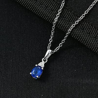 D'Joy Premium Tanzanian Blue Spinel (DF) and White Zircon 1.00 ctw Pendant Necklace in Rhodium Over Sterling Silver 20 Inches
