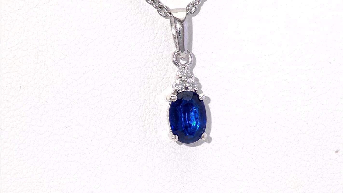 D'Joy Premium Tanzanian Blue Spinel (DF) and White Zircon 1.00 ctw Pendant Necklace in Rhodium Over Sterling Silver 20 Inches