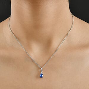 D'Joy Premium Tanzanian Blue Spinel (DF) and White Zircon 1.00 ctw Pendant Necklace in Rhodium Over Sterling Silver 20 Inches