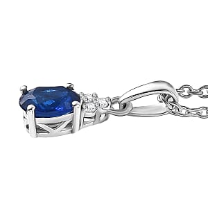 D'Joy Premium Tanzanian Blue Spinel (DF) and White Zircon 1.00 ctw Pendant Necklace in Rhodium Over Sterling Silver 20 Inches