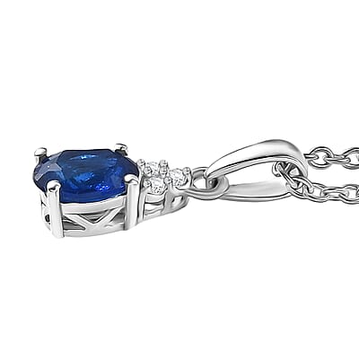 D'Joy Premium Tanzanian Blue Spinel (DF) and White Zircon 1.00 ctw Pendant Necklace in Rhodium Over Sterling Silver 20 Inches
