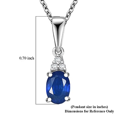 D'Joy Premium Tanzanian Blue Spinel (DF) and White Zircon 1.00 ctw Pendant Necklace in Rhodium Over Sterling Silver 20 Inches