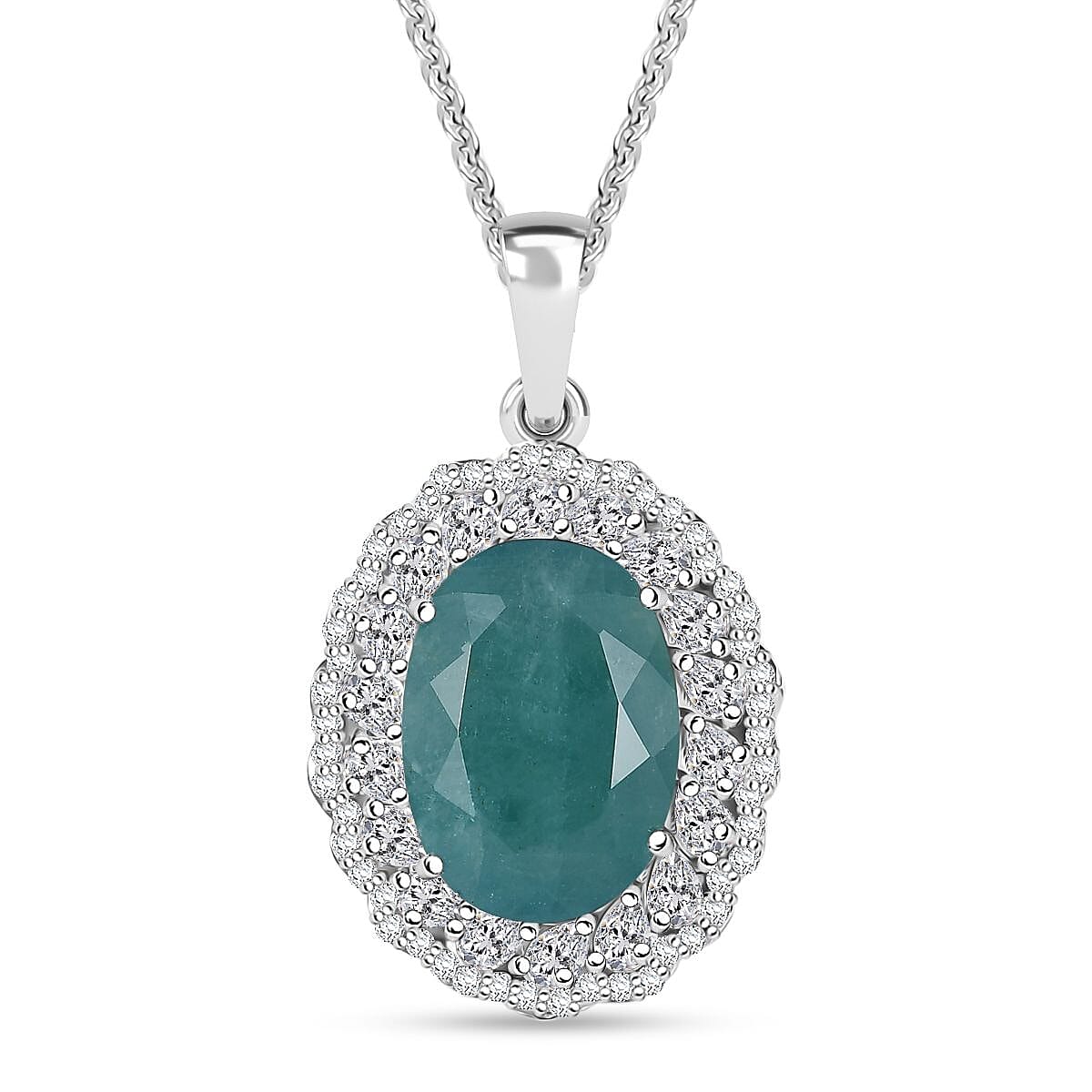 D'Joy Grandidierite and Moissanite 7.90 ctw Celestial Halo Pendant Necklace in Rhodium Over Sterling Silver 20 Inches image number 0