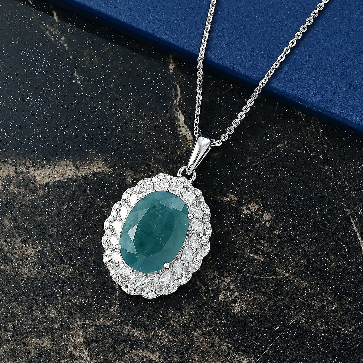 D'Joy Grandidierite and Moissanite 7.90 ctw Celestial Halo Pendant Necklace in Rhodium Over Sterling Silver 20 Inches image number 1