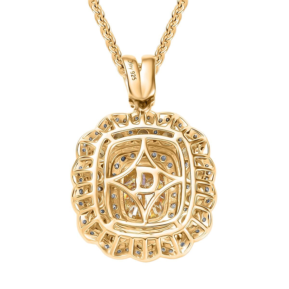 Doorbuster D'Joy Yellow and White Moissanite, Yellow Sapphire 3.65 ctw Floral Halo Pendant Necklace in 18K Vermeil Yellow Gold Over Sterling Silver 20 Inches image number 4
