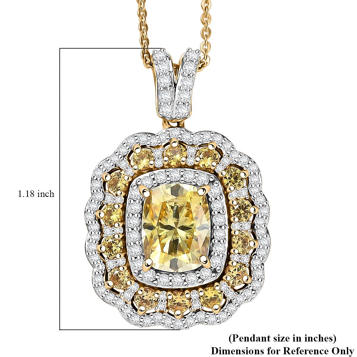 Doorbuster D'Joy Yellow and White Moissanite, Yellow Sapphire 3.65 ctw Floral Halo Pendant Necklace in 18K Vermeil Yellow Gold Over Sterling Silver 20 Inches image number 6