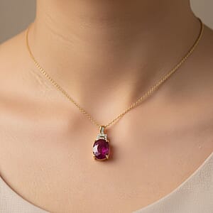 Luxoro AAA Royal Ruby and G-H I2 Diamond 5.60 ctw Empress Crest Pendant Necklace in 10K Yellow Gold 20 Inches