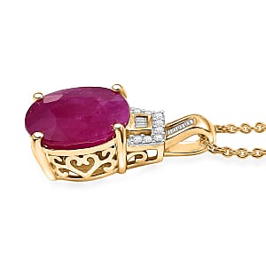 Luxoro AAA Royal Ruby and G-H I2 Diamond 5.60 ctw Empress Crest Pendant Necklace in 10K Yellow Gold 20 Inches