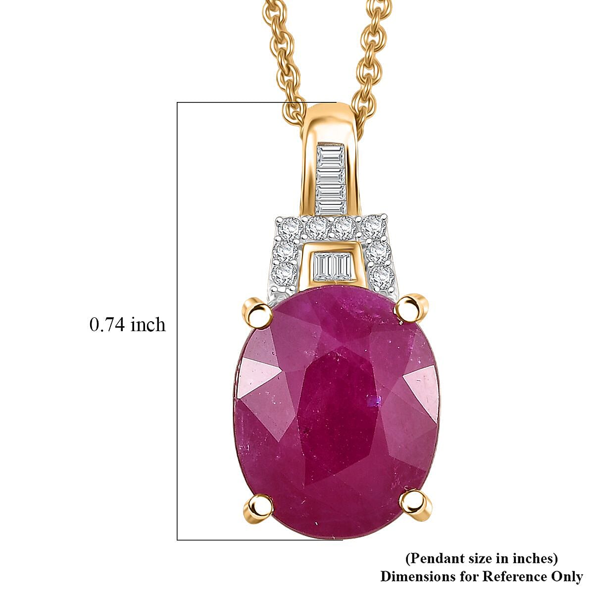 Luxoro AAA Royal Ruby and G-H I2 Diamond 5.60 ctw Empress Crest Pendant Necklace in 10K Yellow Gold 20 Inches image number 5