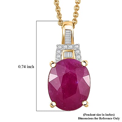 Luxoro AAA Royal Ruby and G-H I2 Diamond 5.60 ctw Empress Crest Pendant Necklace in 10K Yellow Gold 20 Inches