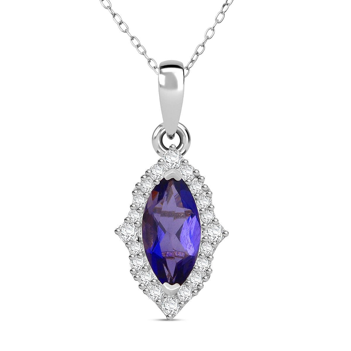 D'Joy Catalina Iolite and Moissanite 1.65 ctw Pendant Necklace in Rhodium Over Sterling Silver 20 Inches image number 0