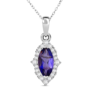 D'Joy Catalina Iolite and Moissanite 1.65 ctw Pendant Necklace in Rhodium Over Sterling Silver 20 Inches