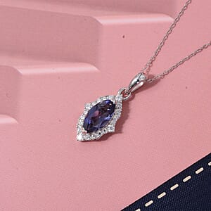 D'Joy Catalina Iolite and Moissanite 1.65 ctw Pendant Necklace in Rhodium Over Sterling Silver 20 Inches