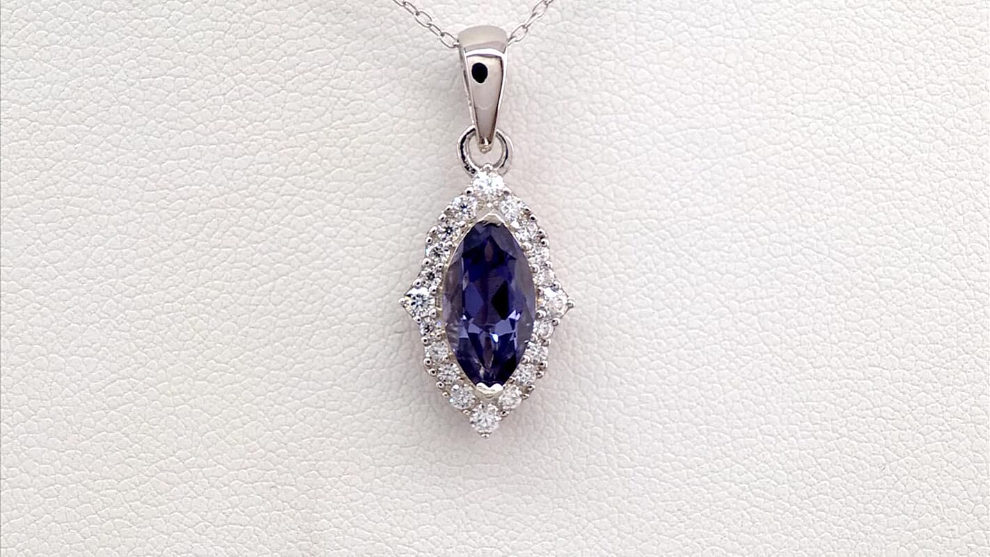 D'Joy Catalina Iolite and Moissanite 1.65 ctw Pendant Necklace in Rhodium Over Sterling Silver 20 Inches