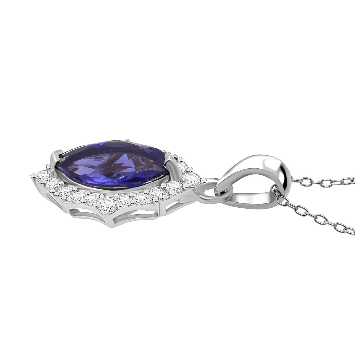 D'Joy Catalina Iolite and Moissanite 1.65 ctw Pendant Necklace in Rhodium Over Sterling Silver 20 Inches image number 3