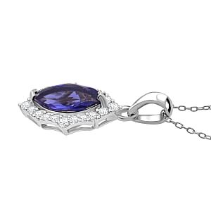 D'Joy Catalina Iolite and Moissanite 1.65 ctw Pendant Necklace in Rhodium Over Sterling Silver 20 Inches
