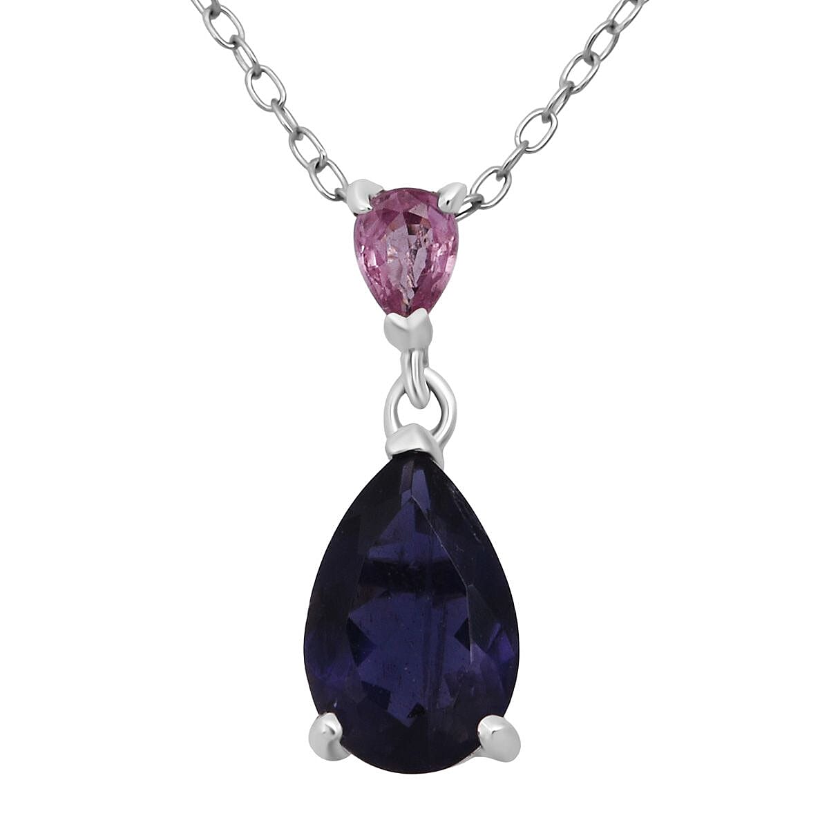 D'Joy Catalina Iolite and Pink Sapphire 1.15 ctw Pendant Necklace in Rhodium Over Sterling Silver 20 Inches image number 0