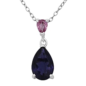 D'Joy Catalina Iolite and Pink Sapphire 1.15 ctw Pendant Necklace in Rhodium Over Sterling Silver 20 Inches