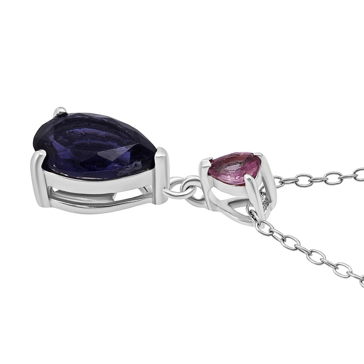 D'Joy Catalina Iolite and Pink Sapphire 1.15 ctw Pendant Necklace in Rhodium Over Sterling Silver 20 Inches image number 3