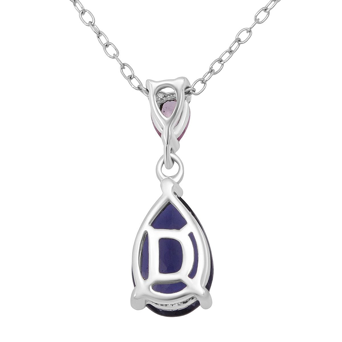 D'Joy Catalina Iolite and Pink Sapphire 1.15 ctw Pendant Necklace in Rhodium Over Sterling Silver 20 Inches image number 4