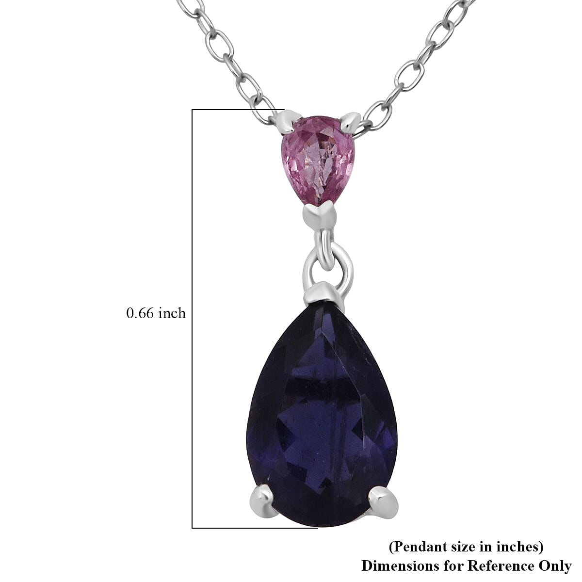 D'Joy Catalina Iolite and Pink Sapphire 1.15 ctw Pendant Necklace in Rhodium Over Sterling Silver 20 Inches image number 6