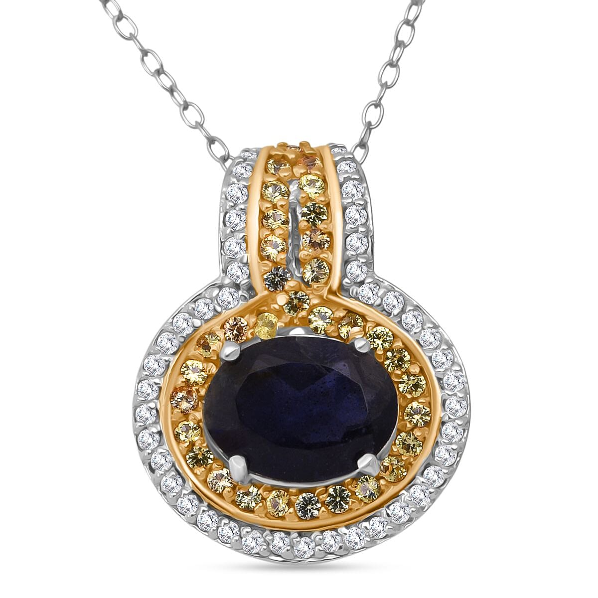 D'Joy Catalina Iolite and Multi Gemstone 2.00 ctw Pendant Necklace in 18K Vermeil YG and Rhodium Over Sterling Silver 20 Inches image number 0