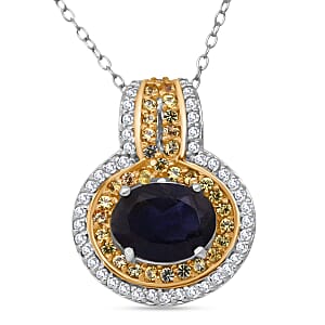 D'Joy Catalina Iolite and Multi Gemstone 2.00 ctw Pendant Necklace in 18K Vermeil YG and Rhodium Over Sterling Silver 20 Inches