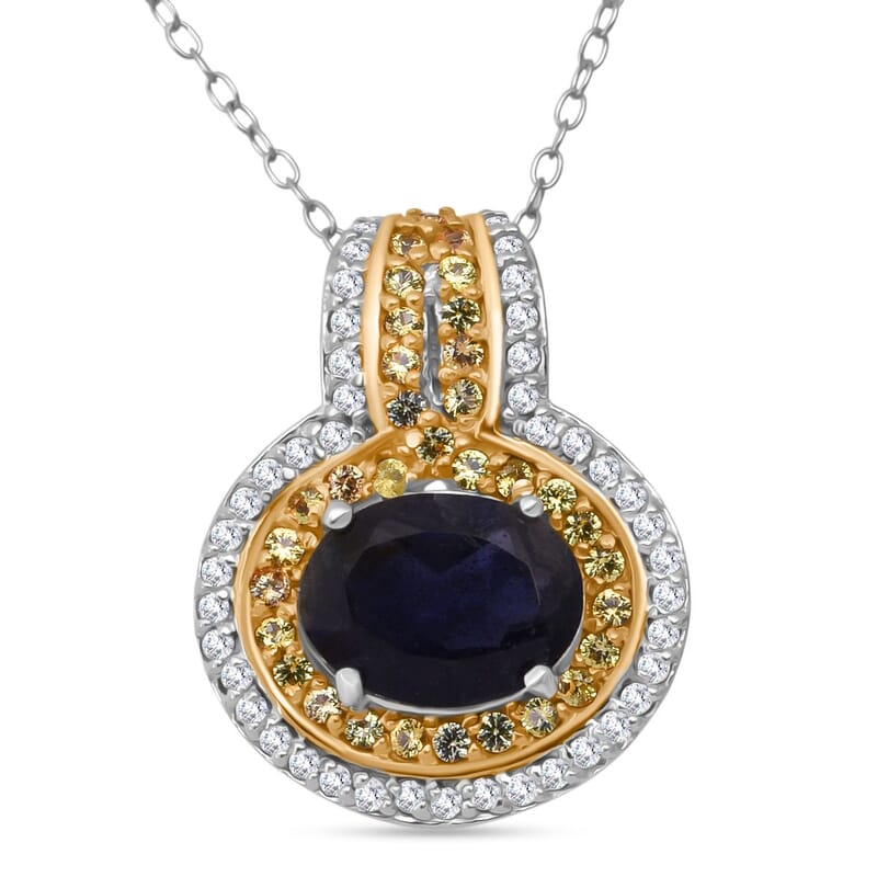 D'Joy Catalina Iolite and Multi Gemstone 2.00 ctw Pendant Necklace in 18K Vermeil YG and Rhodium Over Sterling Silver 20 Inches