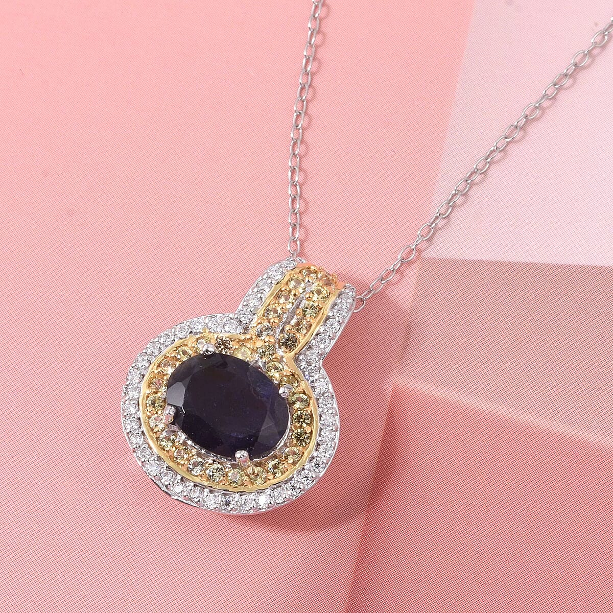 D'Joy Catalina Iolite and Multi Gemstone 2.00 ctw Pendant Necklace in 18K Vermeil YG and Rhodium Over Sterling Silver 20 Inches image number 1