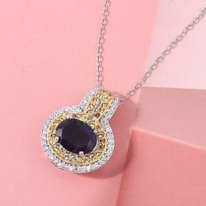 D'Joy Catalina Iolite and Multi Gemstone 2.00 ctw Pendant Necklace in 18K Vermeil YG and Rhodium Over Sterling Silver 20 Inches