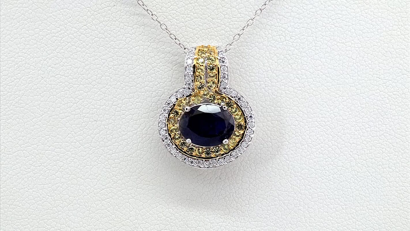 D'Joy Catalina Iolite and Multi Gemstone 2.00 ctw Pendant Necklace in 18K Vermeil YG and Rhodium Over Sterling Silver 20 Inches