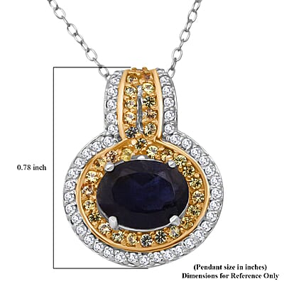 D'Joy Catalina Iolite and Multi Gemstone 2.00 ctw Pendant Necklace in 18K Vermeil YG and Rhodium Over Sterling Silver 20 Inches