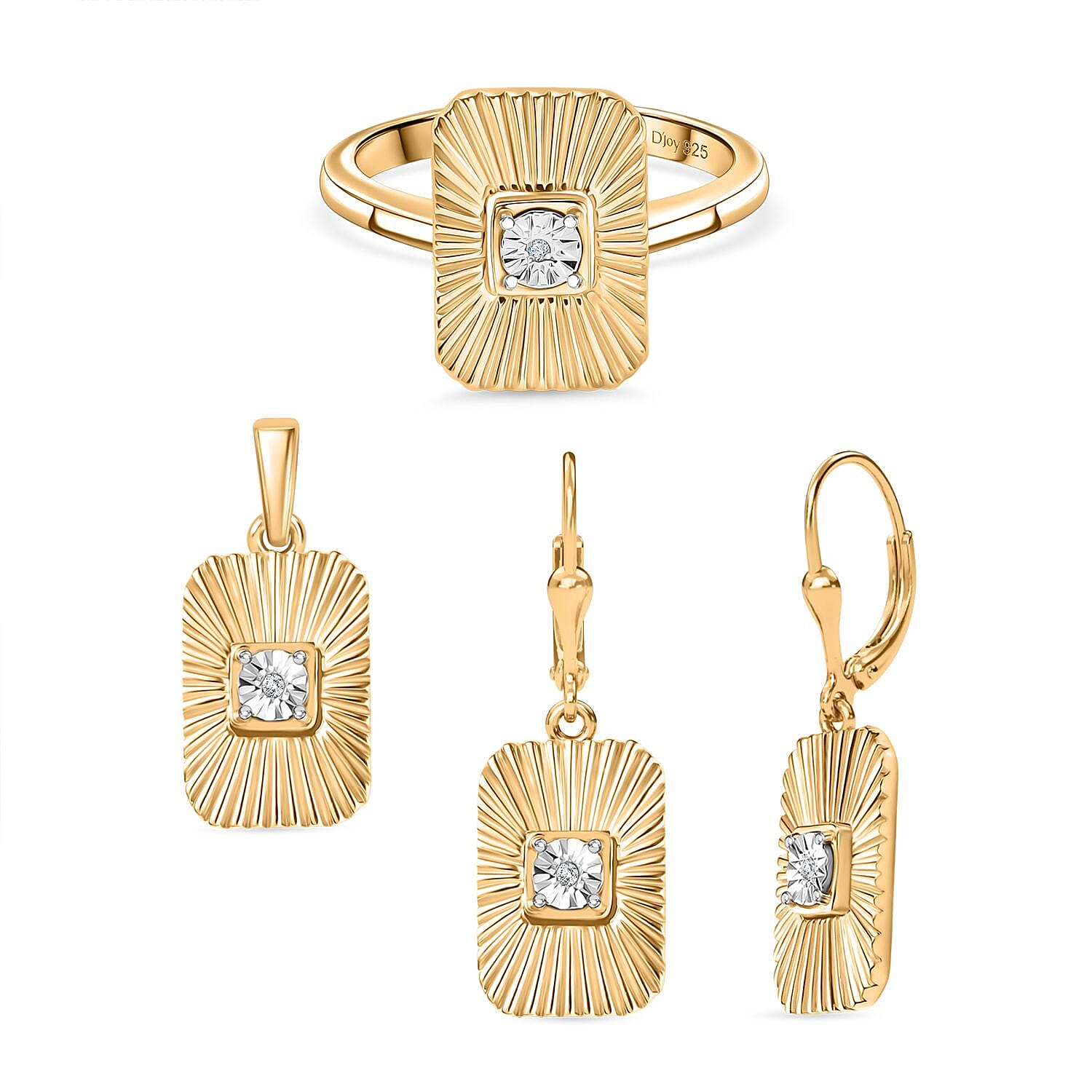 Diamond Accent Ring (Size 10.0), Pendant without Chain and Earrings in 14K YG Over Sterling Silver