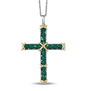 EverTrue Verde Onyx 7.50 ctw XOXO Cross Pendant in 18K YG Plated and Platinum Bond with Stainless Steel Necklace 20 Inches