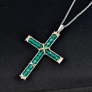 EverTrue Verde Onyx 7.50 ctw XOXO Cross Pendant in 18K YG Plated and Platinum Bond with Stainless Steel Necklace 20 Inches