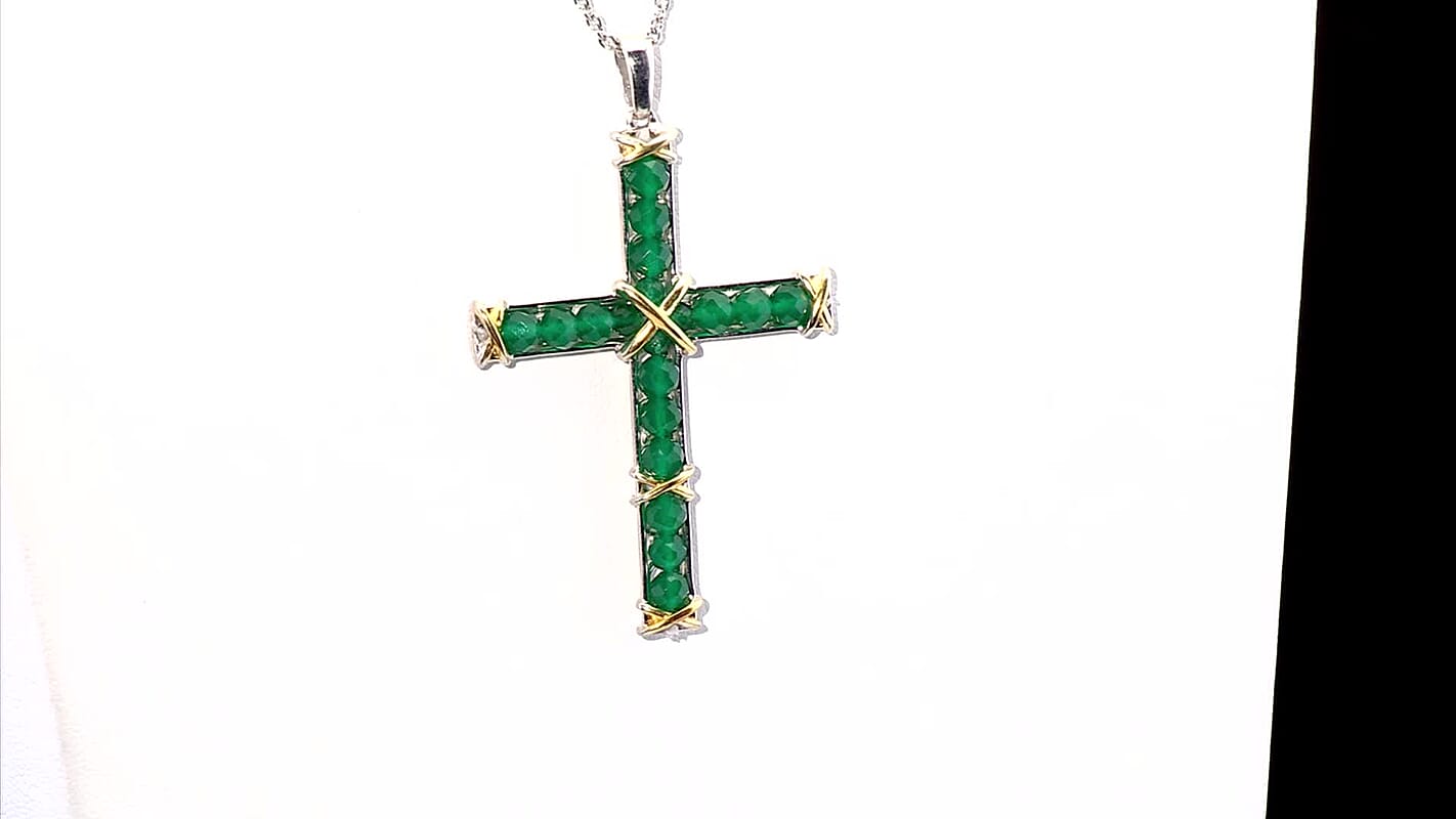 EverTrue Verde Onyx 7.50 ctw XOXO Cross Pendant in 18K YG Plated and Platinum Bond with Stainless Steel Necklace 20 Inches
