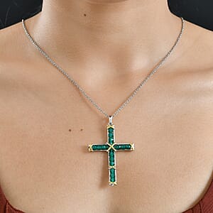EverTrue Verde Onyx 7.50 ctw XOXO Cross Pendant in 18K YG Plated and Platinum Bond with Stainless Steel Necklace 20 Inches