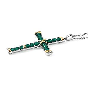 EverTrue Verde Onyx 7.50 ctw XOXO Cross Pendant in 18K YG Plated and Platinum Bond with Stainless Steel Necklace 20 Inches