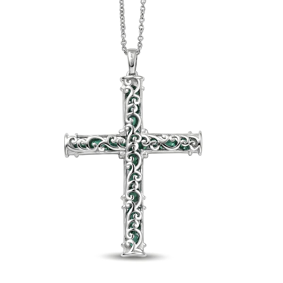 EverTrue Verde Onyx 7.50 ctw XOXO Cross Pendant in 18K YG Plated and Platinum Bond with Stainless Steel Necklace 20 Inches image number 4