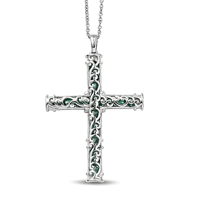 EverTrue Verde Onyx 7.50 ctw XOXO Cross Pendant in 18K YG Plated and Platinum Bond with Stainless Steel Necklace 20 Inches