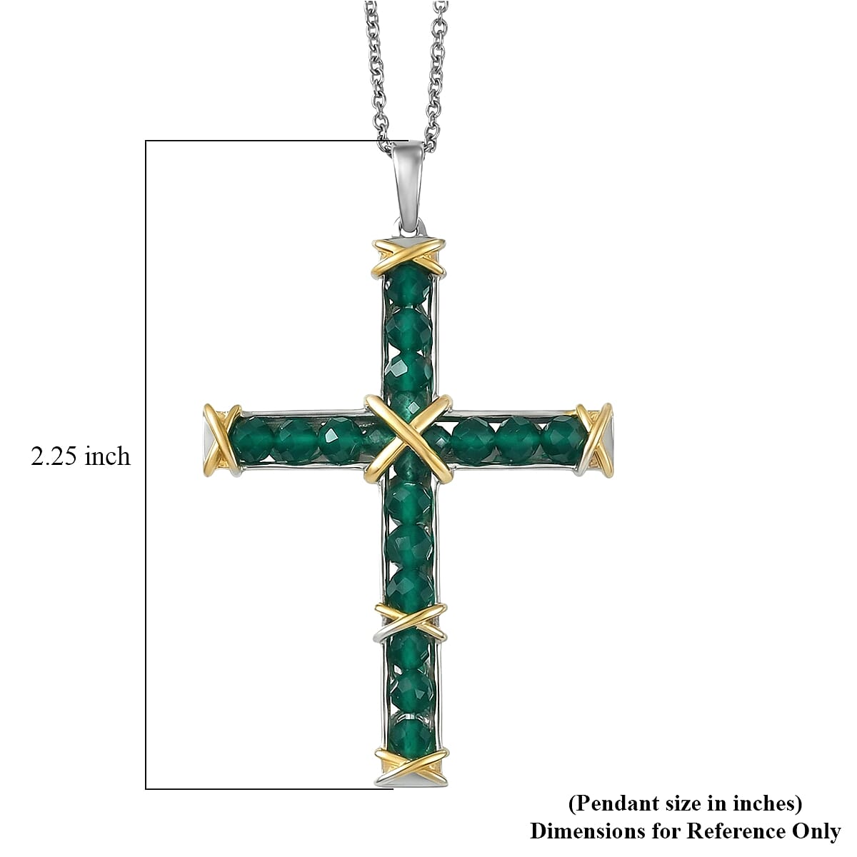 EverTrue Verde Onyx 7.50 ctw XOXO Cross Pendant in 18K YG Plated and Platinum Bond with Stainless Steel Necklace 20 Inches image number 6