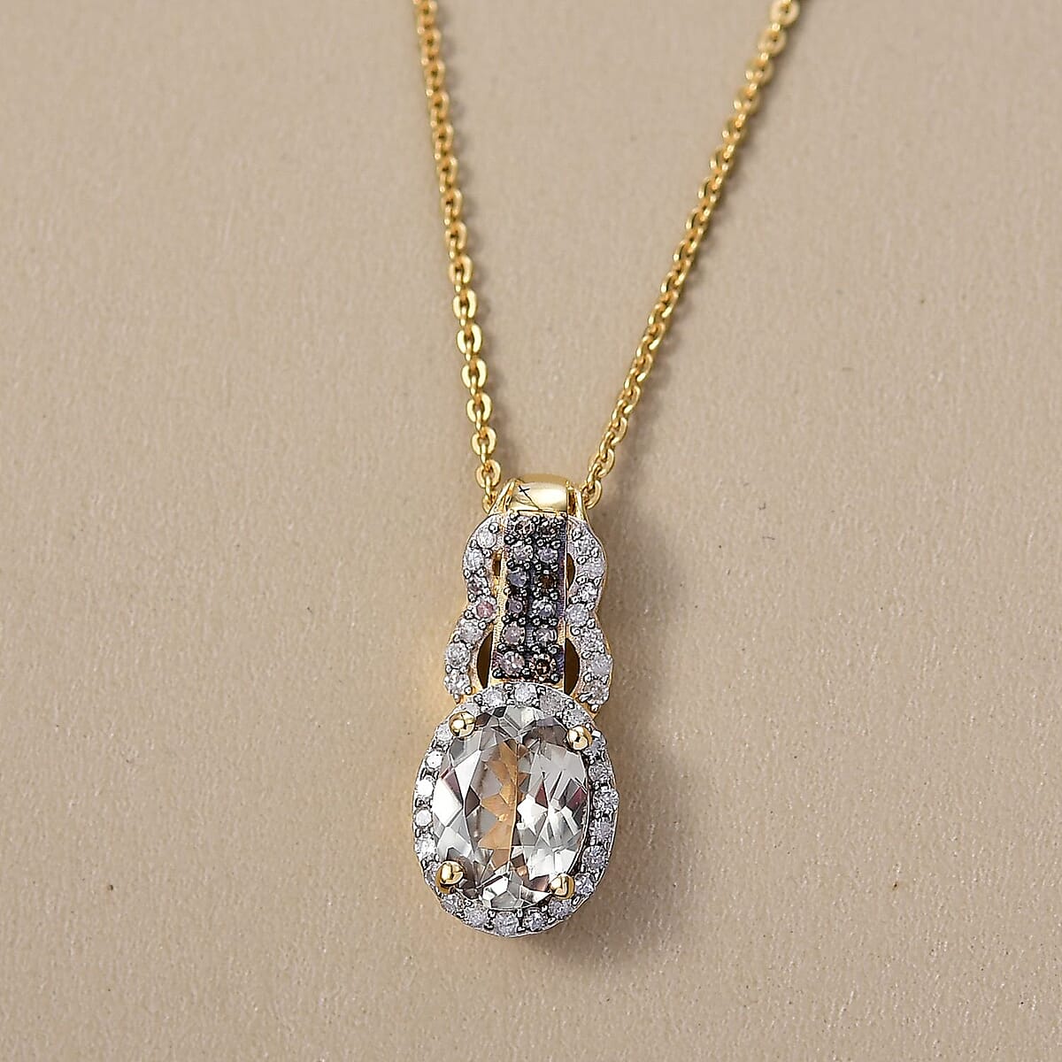 D'Joy AAA Turkizite, Natural Champagne and White Diamond 1.75 ctw Evening Halo Pendant Necklace in 18K Vermeil Yellow Gold Over Sterling Silver 20 Inches image number 1