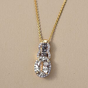 D'Joy AAA Turkizite, Natural Champagne and White Diamond 1.75 ctw Evening Halo Pendant Necklace in 18K Vermeil Yellow Gold Over Sterling Silver 20 Inches