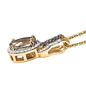 D'Joy AAA Turkizite, Natural Champagne and White Diamond 1.75 ctw Evening Halo Pendant Necklace in 18K Vermeil Yellow Gold Over Sterling Silver 20 Inches