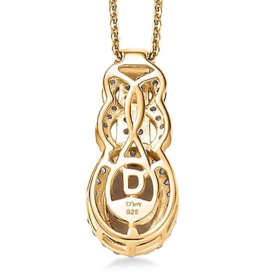 D'Joy AAA Turkizite, Natural Champagne and White Diamond 1.75 ctw Evening Halo Pendant Necklace in 18K Vermeil Yellow Gold Over Sterling Silver 20 Inches