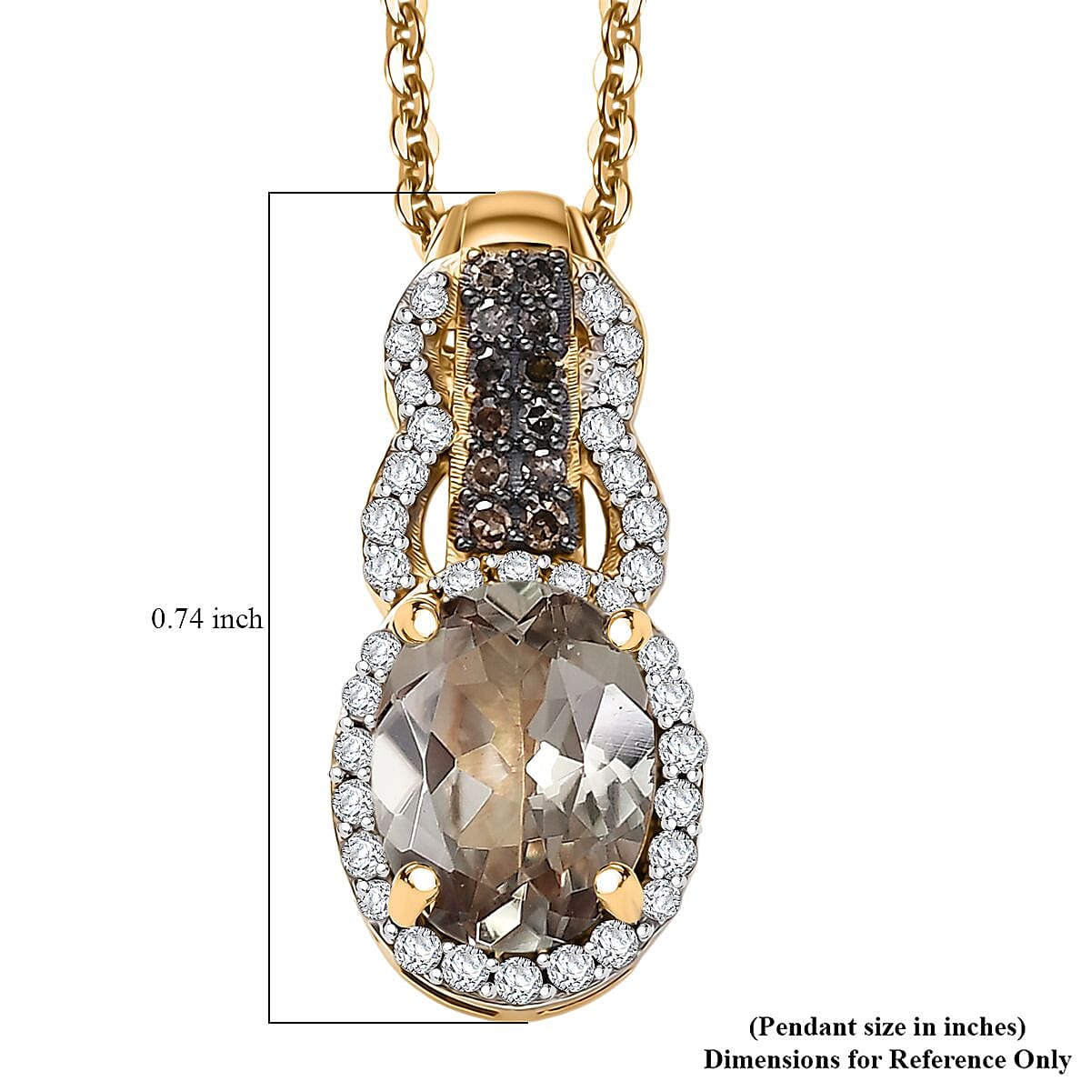 D'Joy AAA Turkizite, Natural Champagne and White Diamond 1.75 ctw Evening Halo Pendant Necklace in 18K Vermeil Yellow Gold Over Sterling Silver 20 Inches image number 6