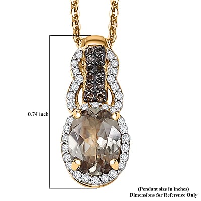 D'Joy AAA Turkizite, Natural Champagne and White Diamond 1.75 ctw Evening Halo Pendant Necklace in 18K Vermeil Yellow Gold Over Sterling Silver 20 Inches