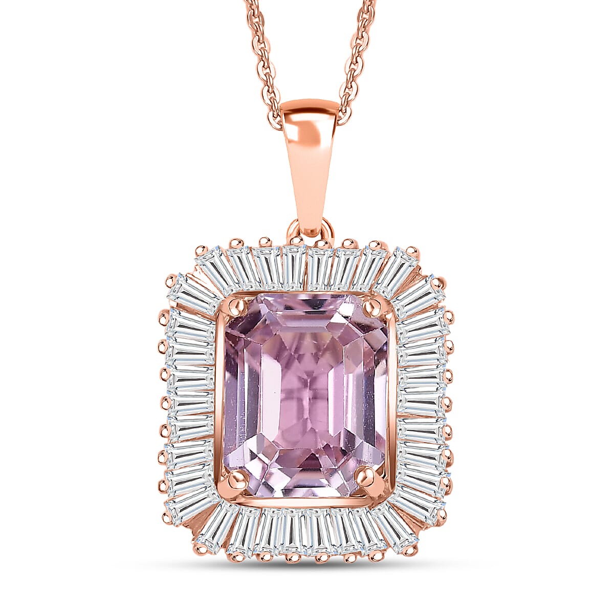D'Joy AAA Patroke Kunzite and Moissanite 6.90 ctw Pendant Necklace in 18K Vermeil Rose Gold Over Sterling Silver 20 Inches image number 0